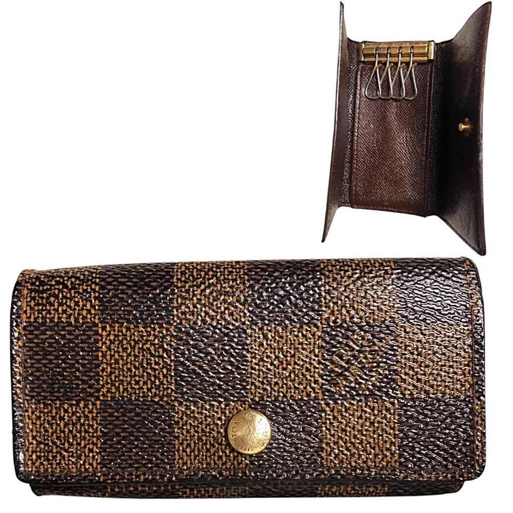Louis Vuitton, Damier Ebene, Leather (4) Key Holder